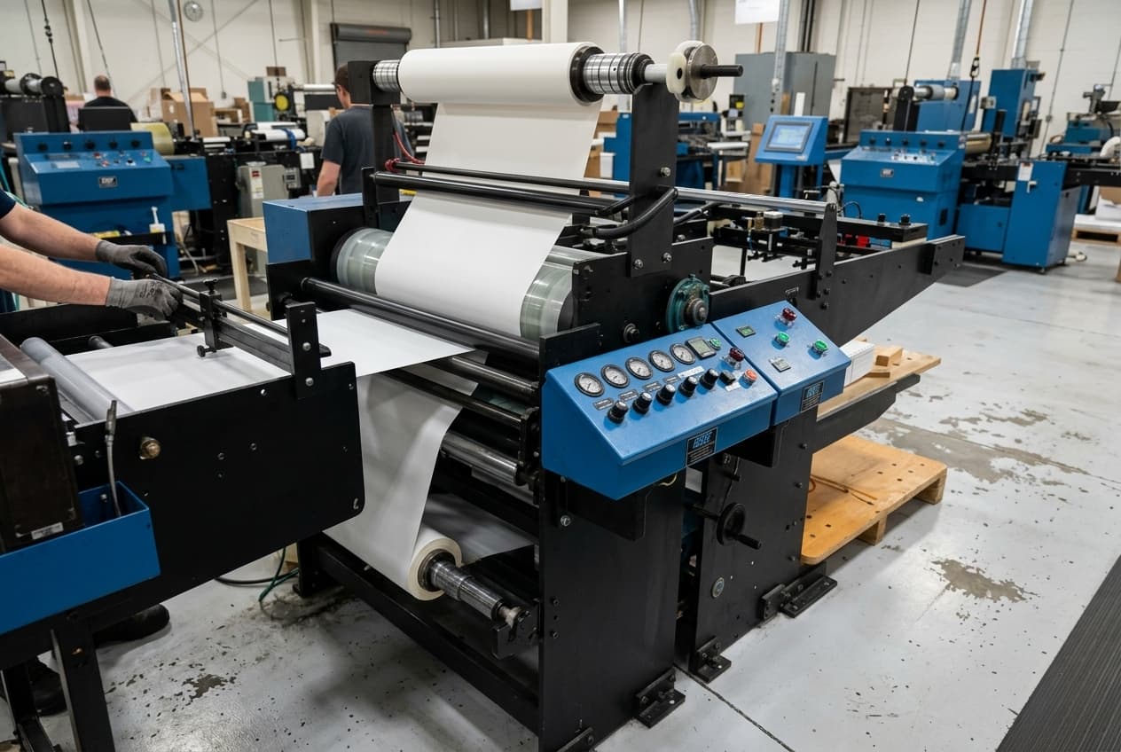 Laminating or coating process close-up