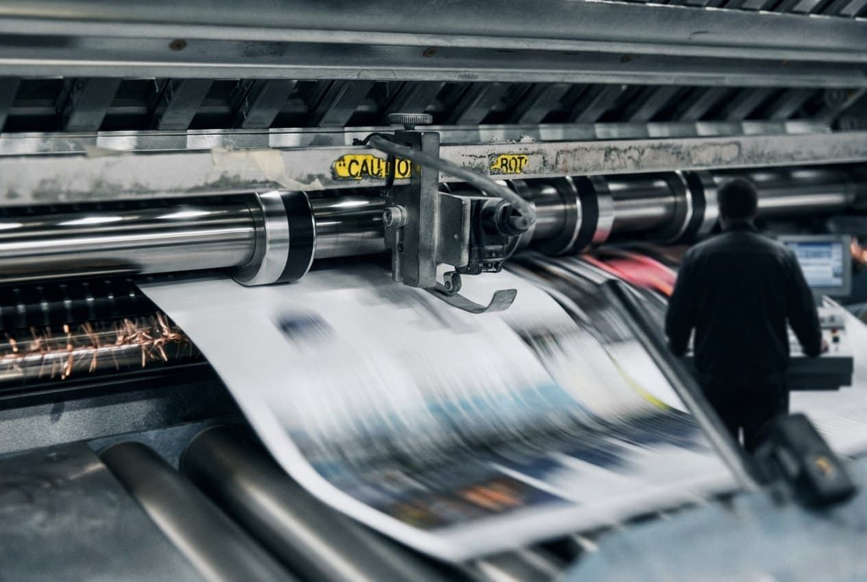 Large printing press in operation